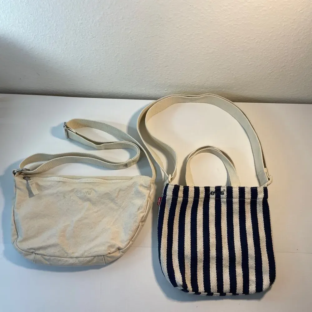 Levi's Canvas Bag Bundle Set Lot of 2 Crescent Crossbody & Striped Mini Tote